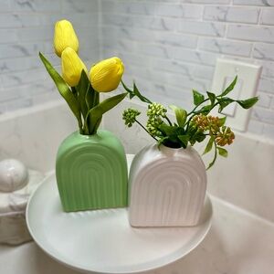 Green and White Ceramic Vases